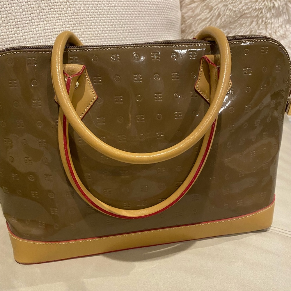 Patent leather two tone satchel
